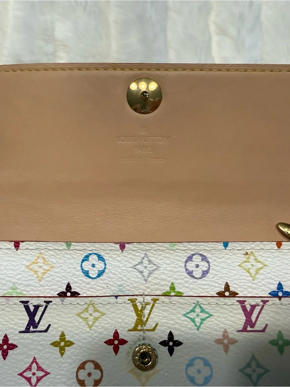Louis Vuitton White Multicolor Murakami Monogram Wallet with Gold-Tone Snap